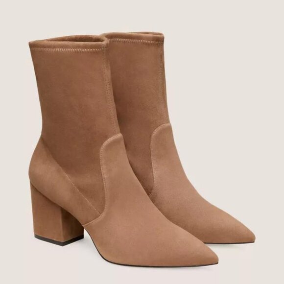 Stuart Weitzman AVENUE 75 BLOCK Heel SOCK BOOTIE Suede Khaki Tan Size 6 - Picture 1 of 14